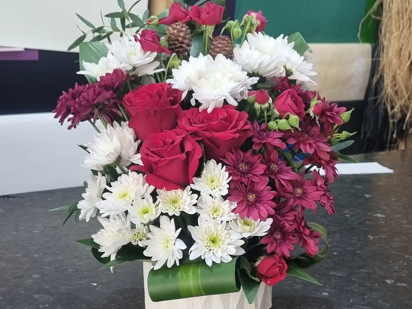 White And Red Ceramic Rose Base