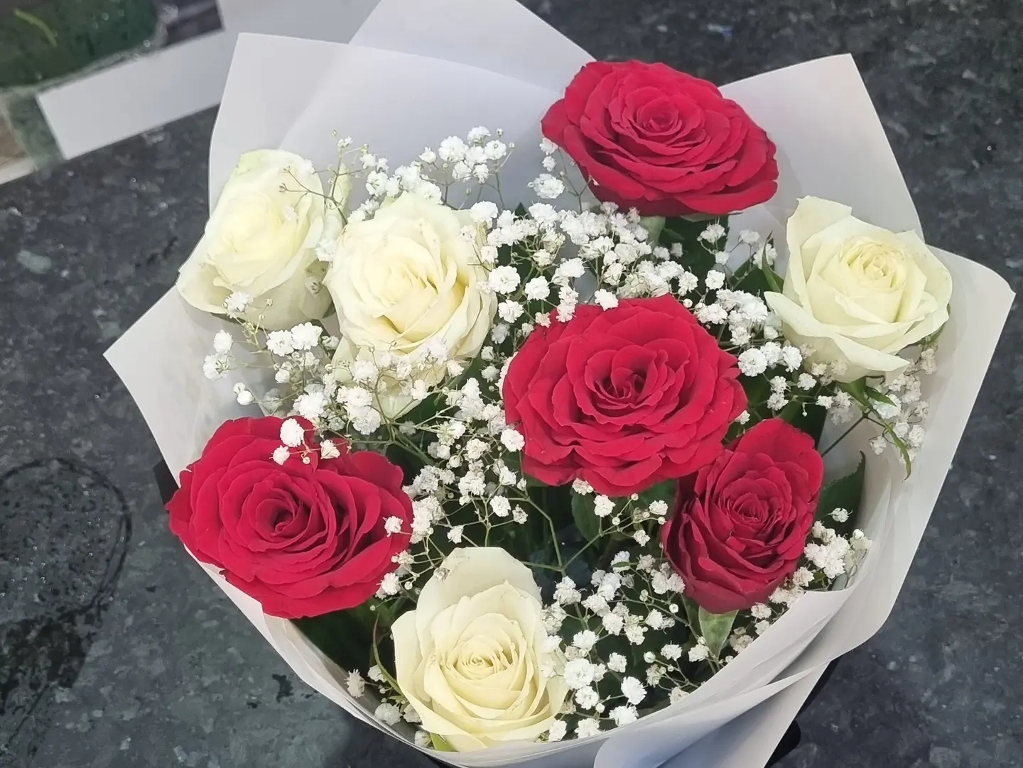 Bouquet Of Natural Red And White Roses, Number 2