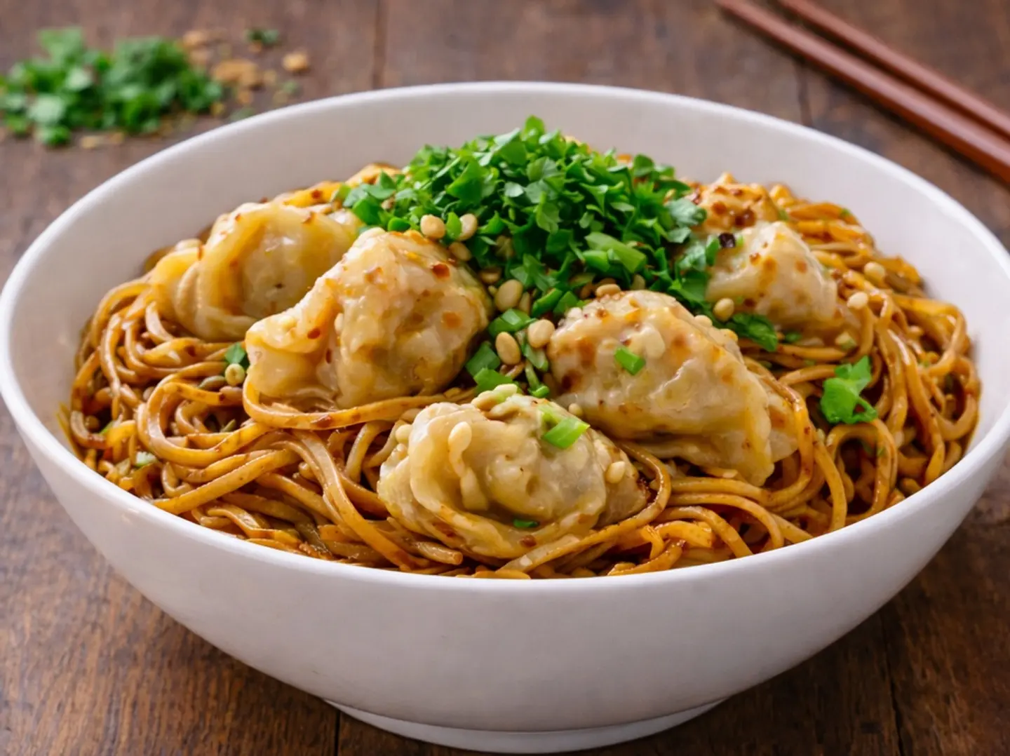 Peanut Sauce Noodles With Wontons (6 Pcs)