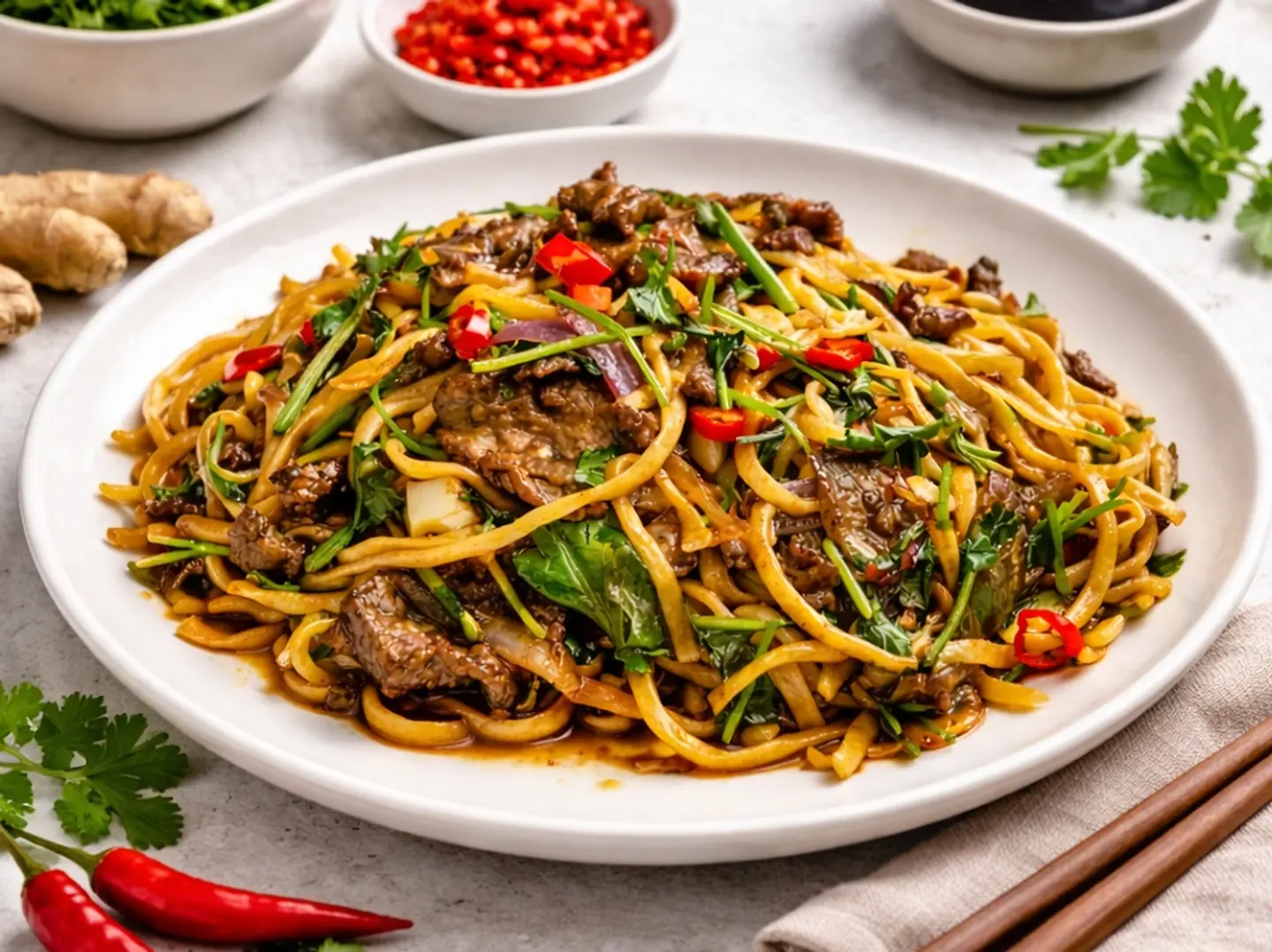 Stir Fried Noodles With Spicy Fried Beef