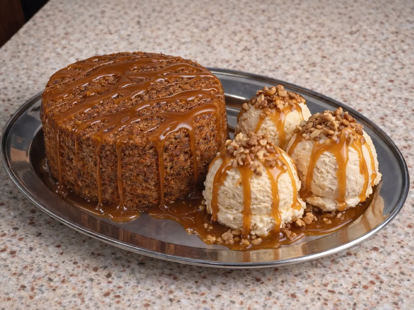 Carrot Cake With Ice Cream And Caramel