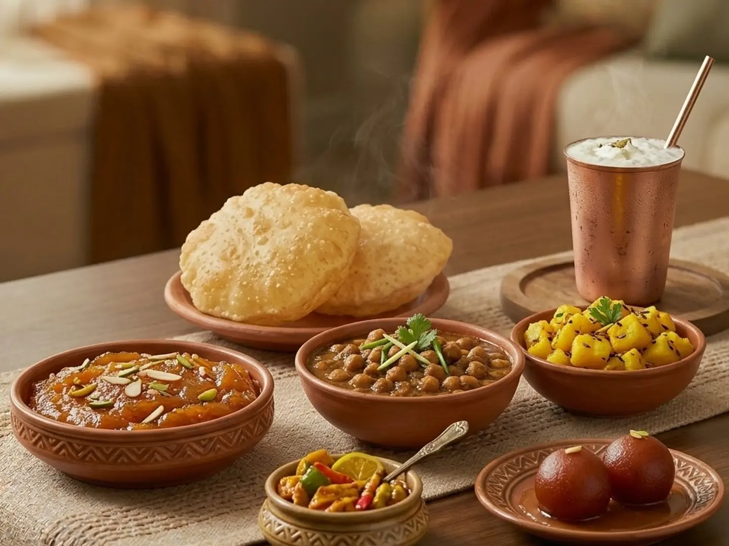 Desi Ghee Halwa Puri Platter