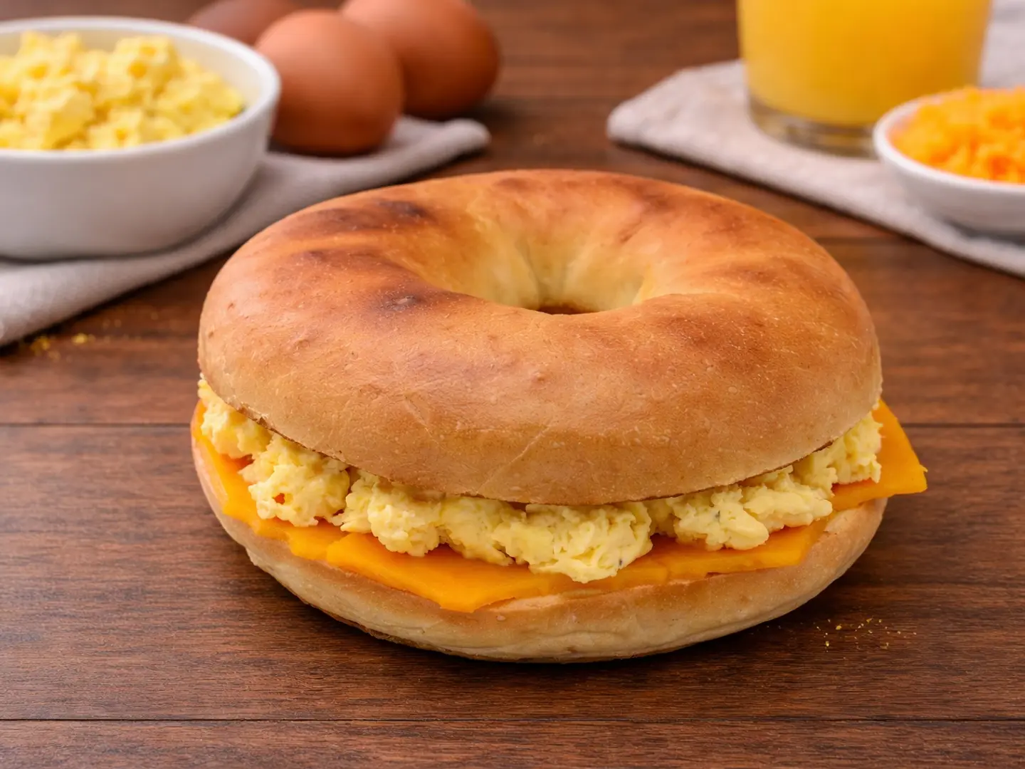 خبز البيغل - بيض بالجبنة