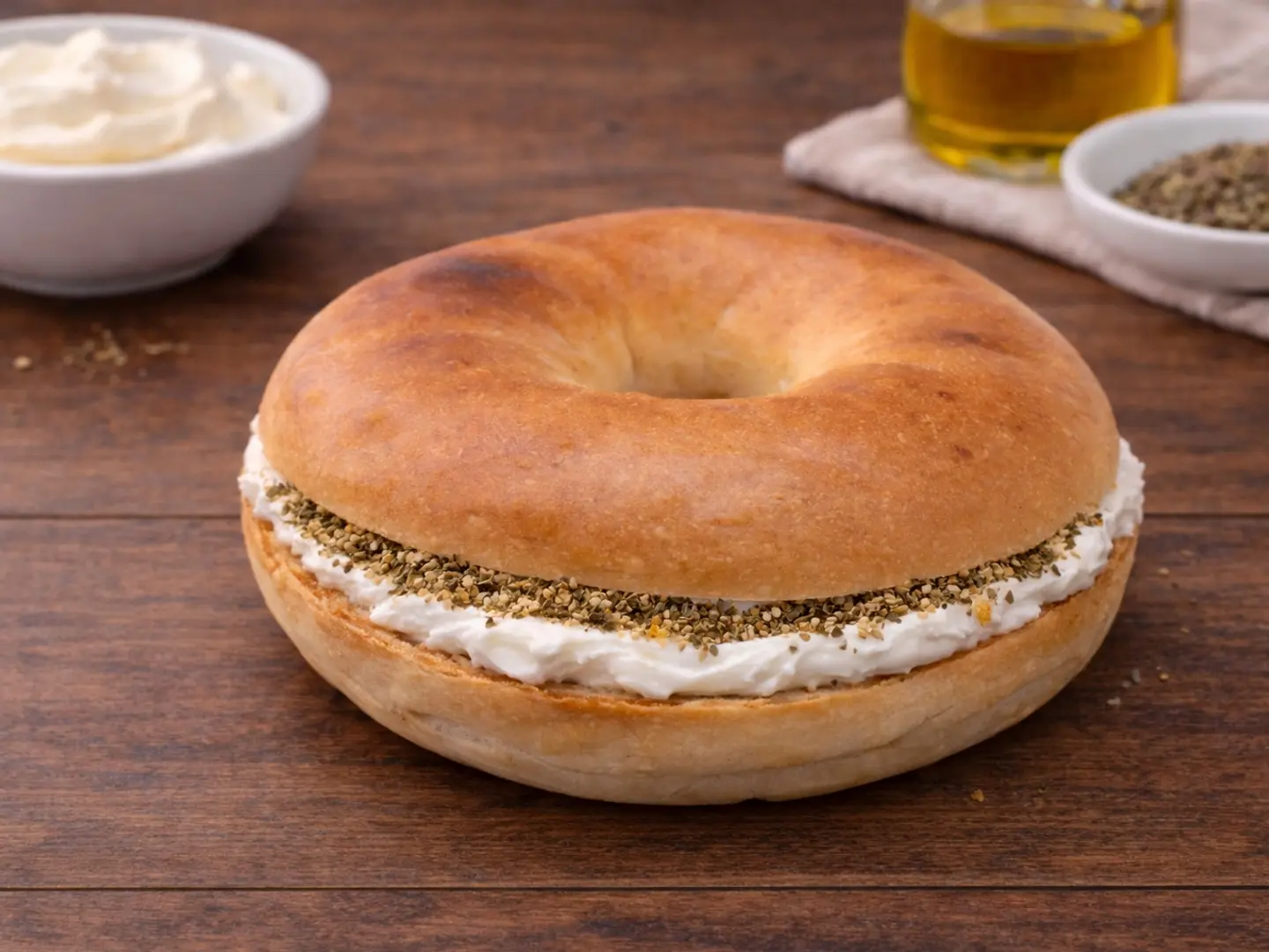 خبز البيغل - لبنة بالزعتر