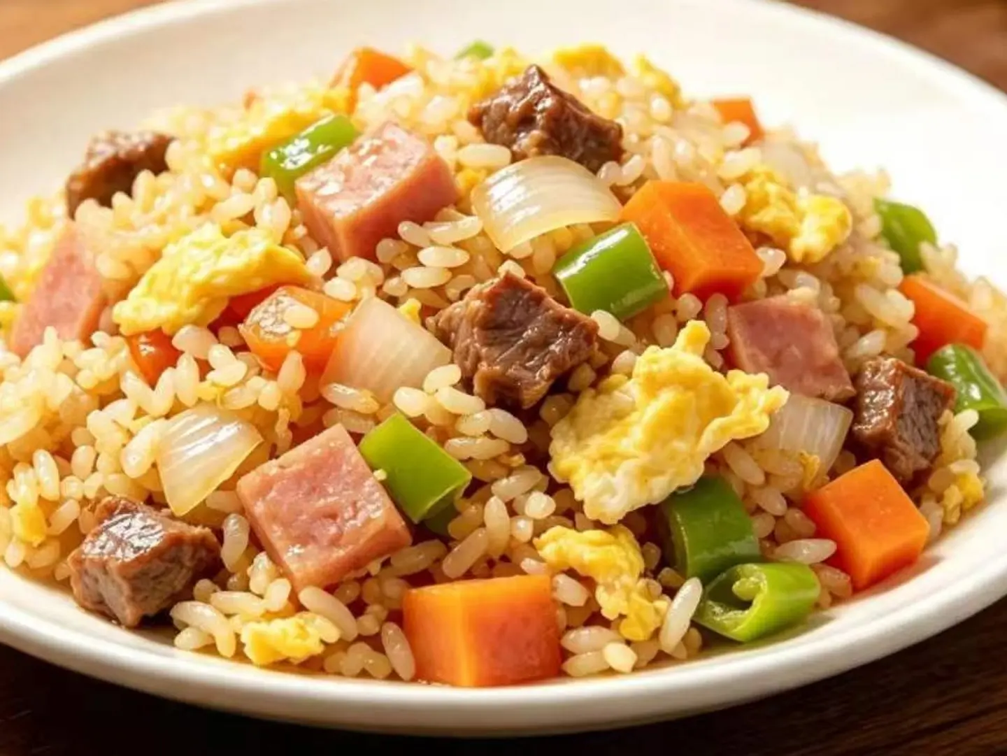 Fried Rice With Beef, Egg, And Chicken Sausage