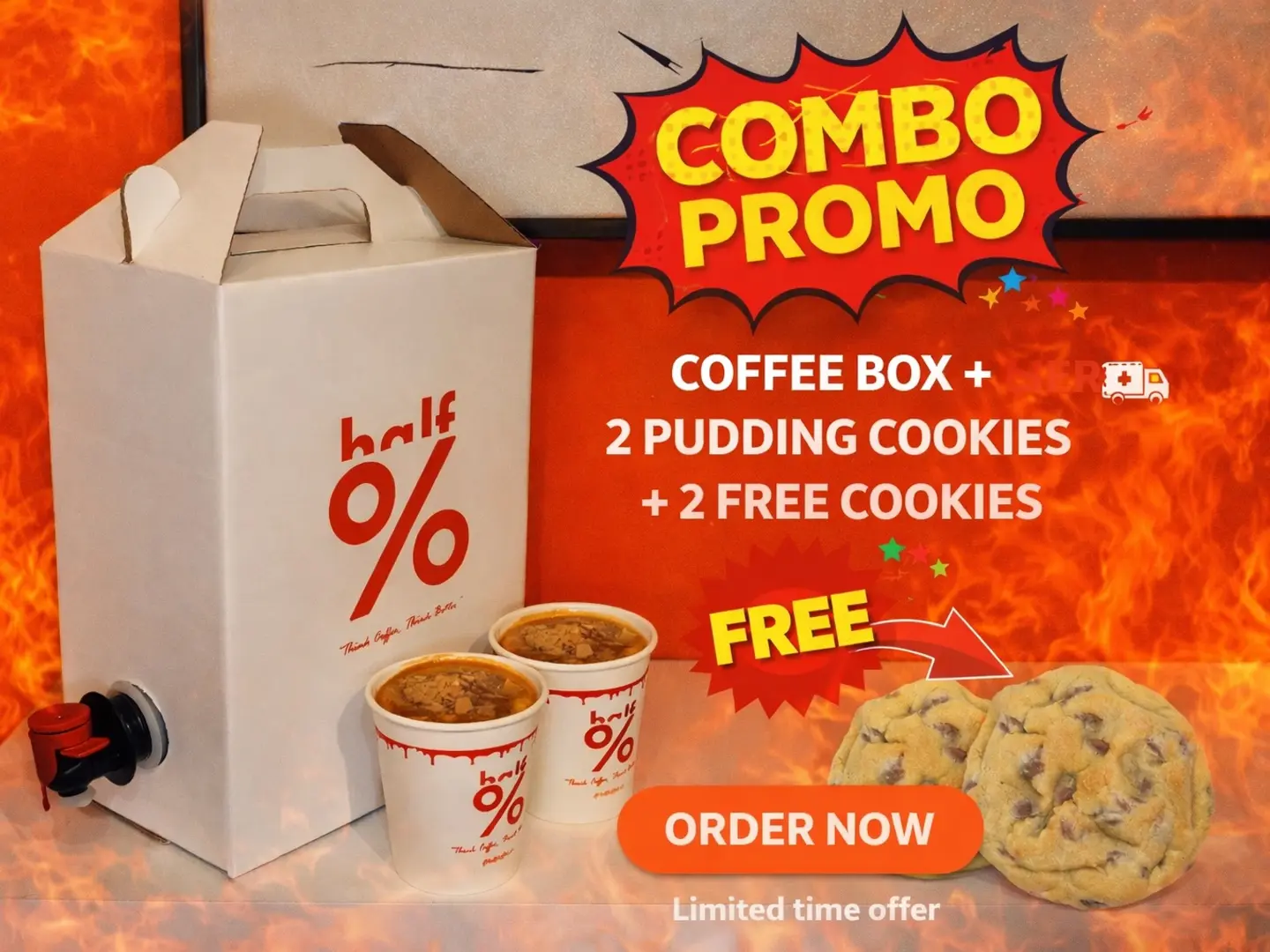 صندوق قهوة كبير مع 2 كوكيز بودينغ احصل على 2 كوكيز مجانًا