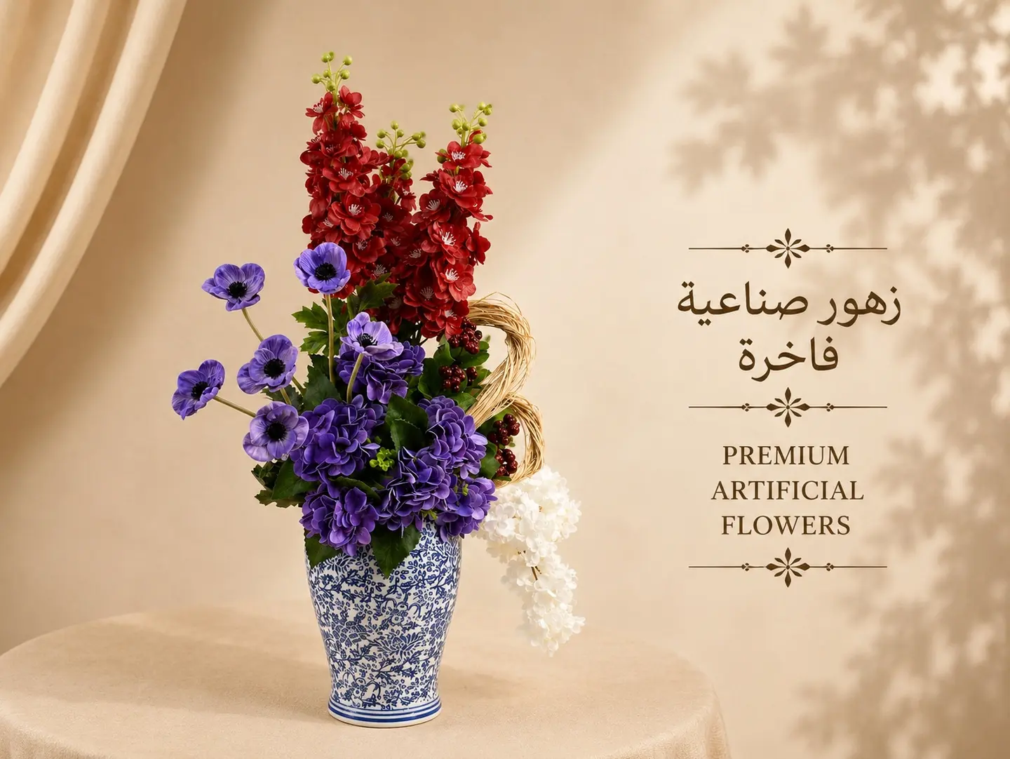 Vase Of Purple And Red Flowers