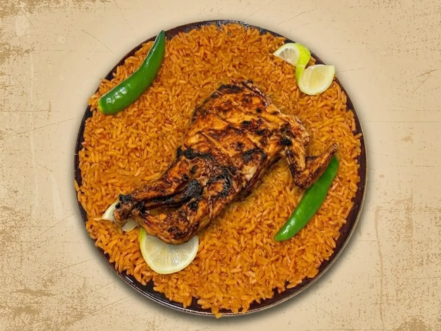 نصف دجاج على الفحم أرز أمريكي