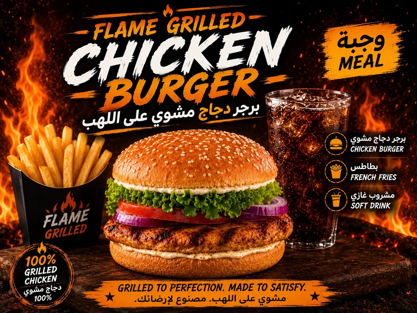 وجبة برجر دجاج مشوي