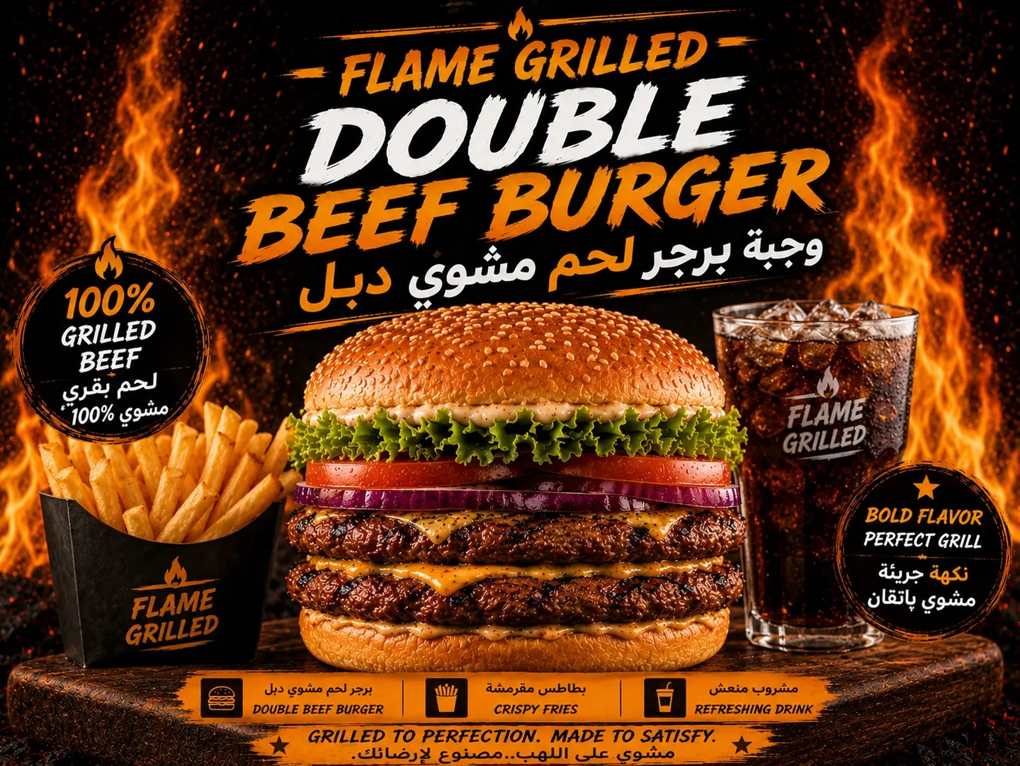 وجبة برجر لحم مشوي دبل