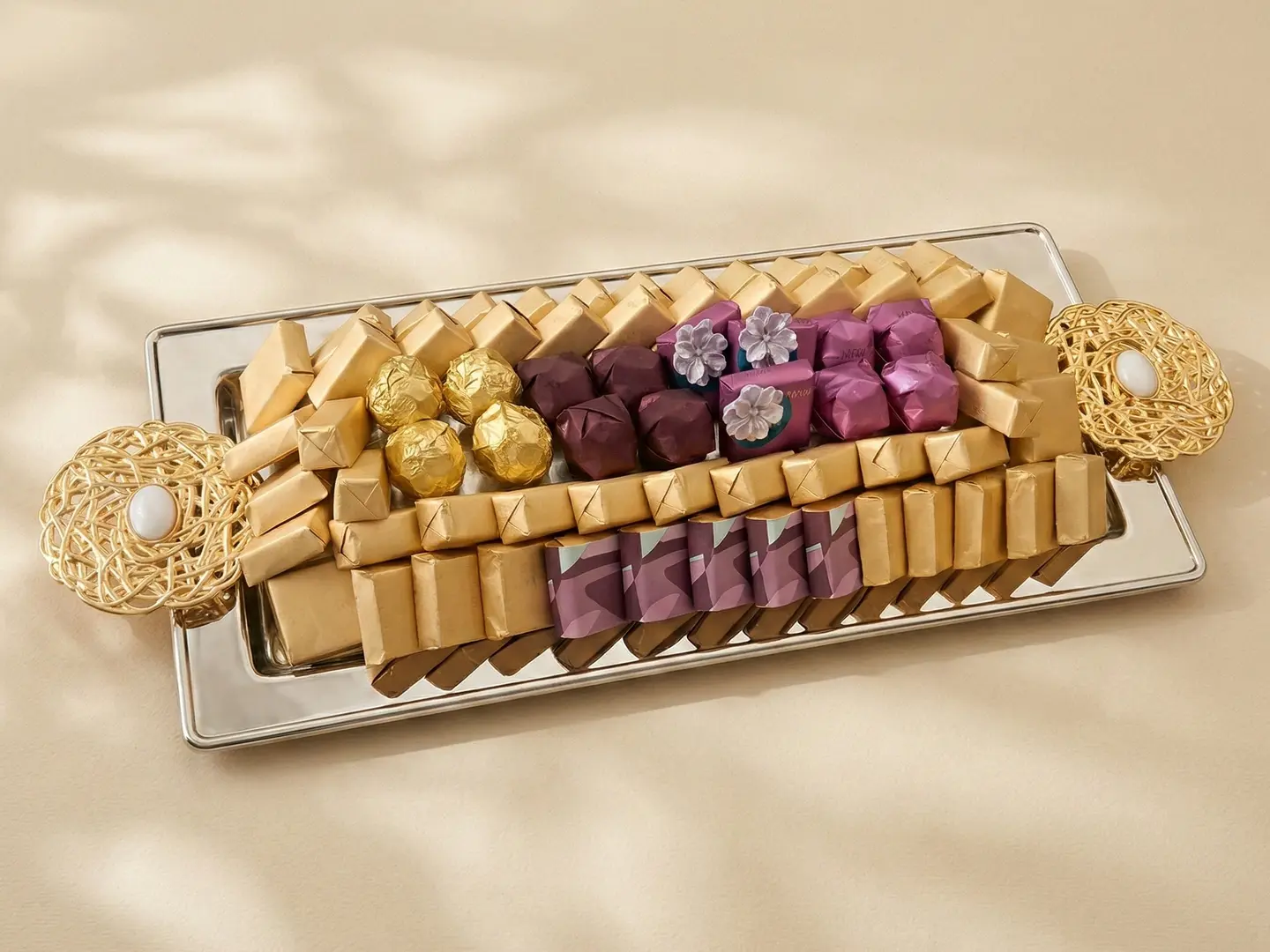 صينية مستطيل مغلف موف وسط