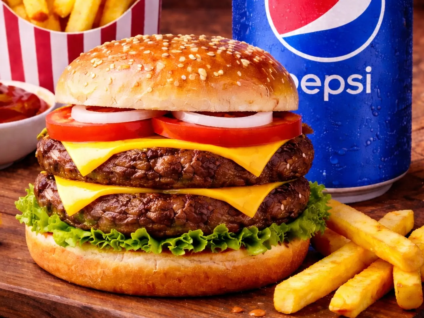 Double Grilled Beef Burger Meal With 1 Fries And 1 Drink