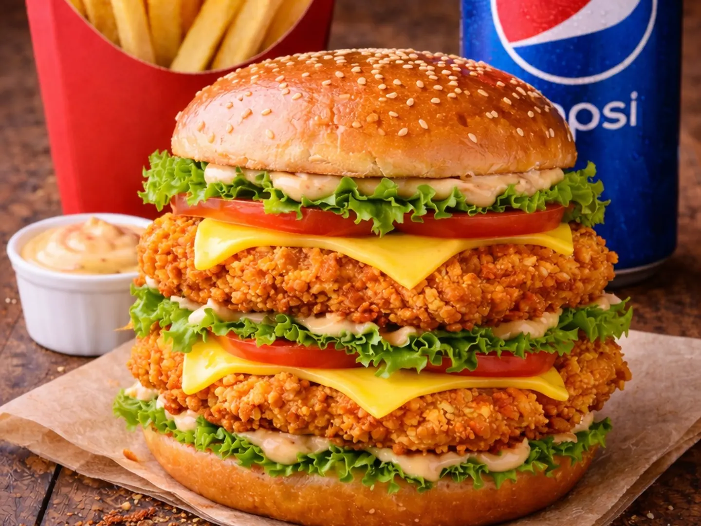 Double Zinger Burger Meal With 1 Fries And 1 Drink