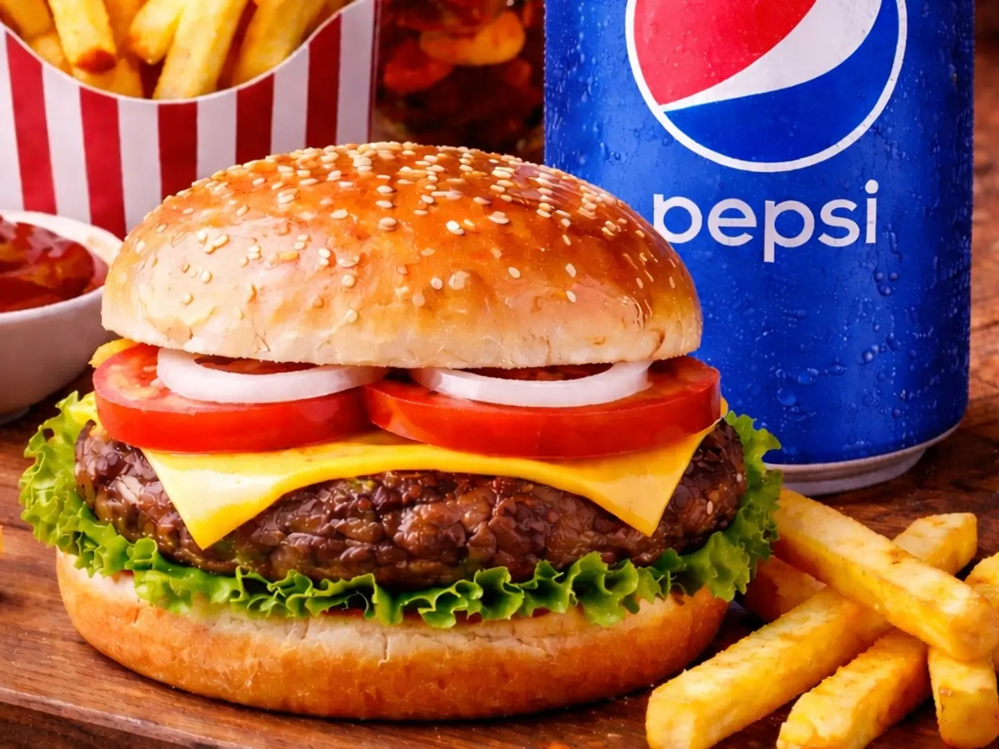 Grilled Beef Burger Meal With 1 Fries And 1 Drink