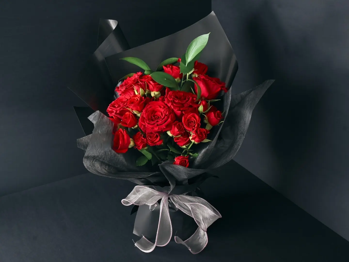 Red Rose Bouquet With Black Packagin