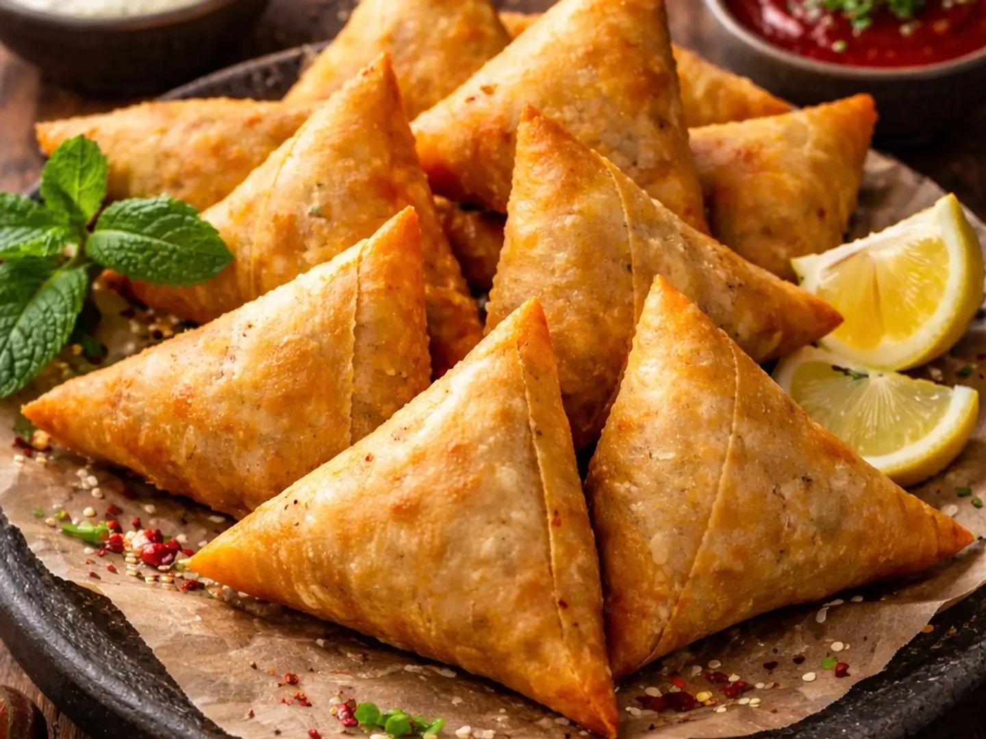 سمبوسة فرن مشكل دجاج وجبن