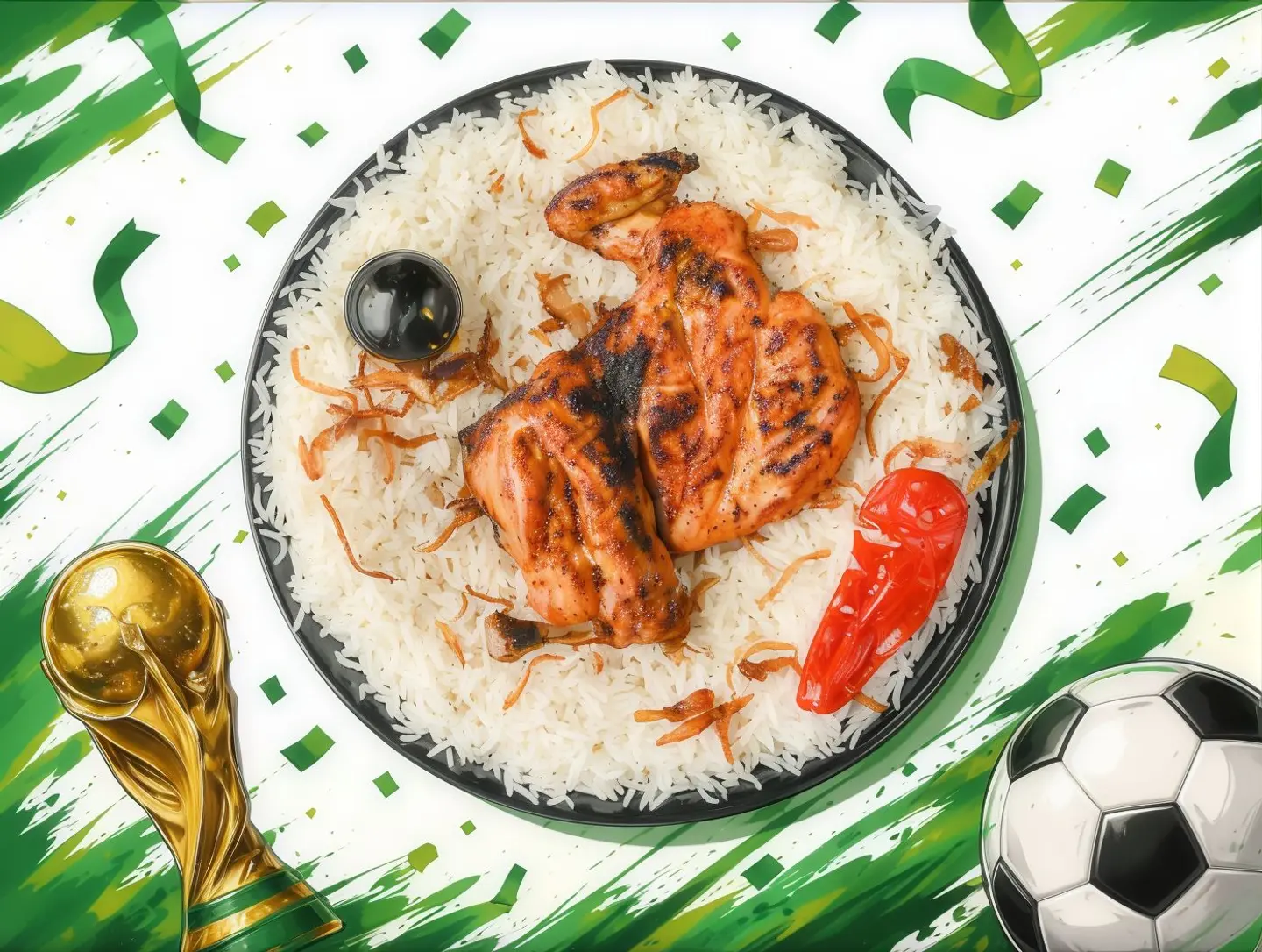 نصف دجاج فحم مع ارز (سعودي او مندي او بشاور)