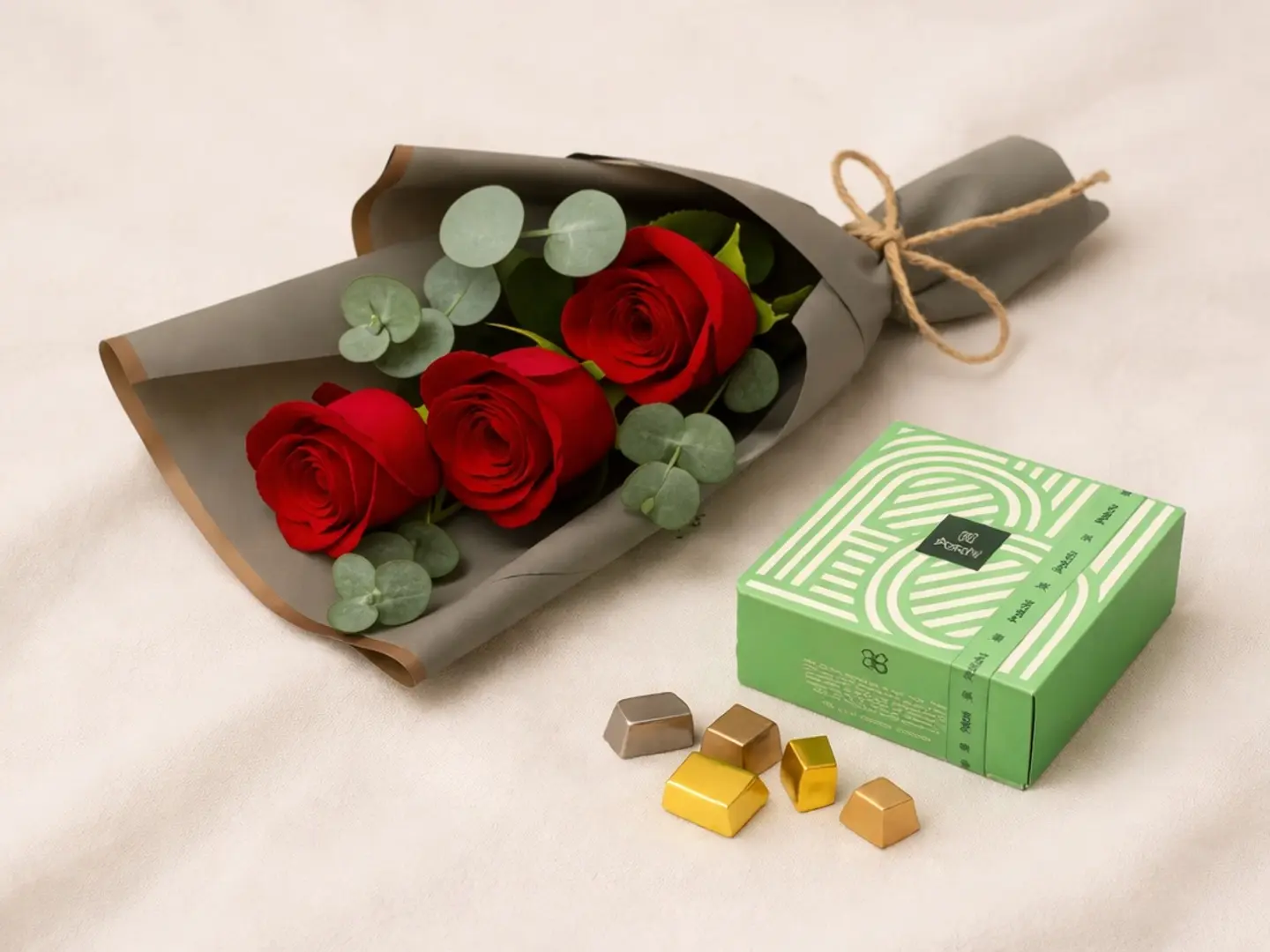 Beautiful 3 Red Rose Bouquet With Patchi Chocolate