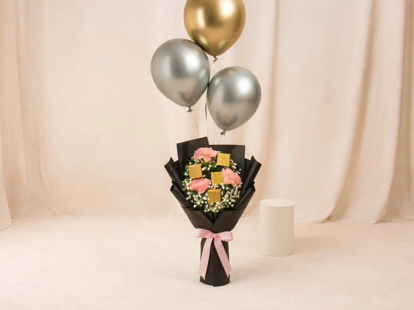 Pink Carnation With Chocolate And Baloon Combo