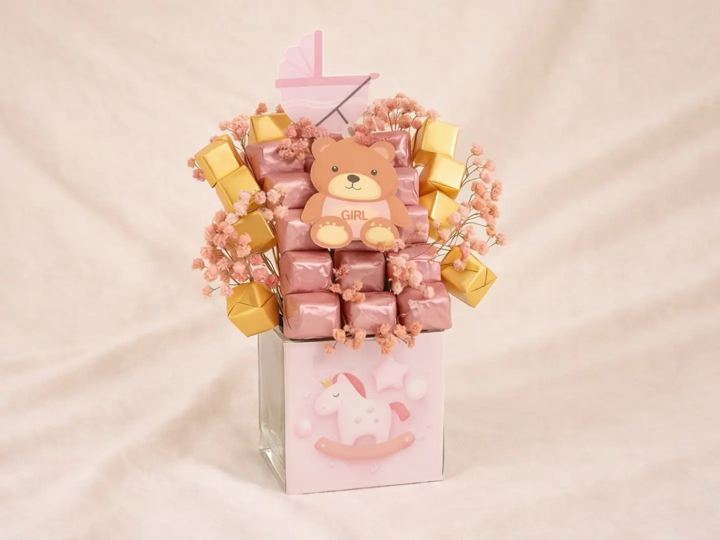 Sweet Arrival Baby Girl Chocolate Pink Vase