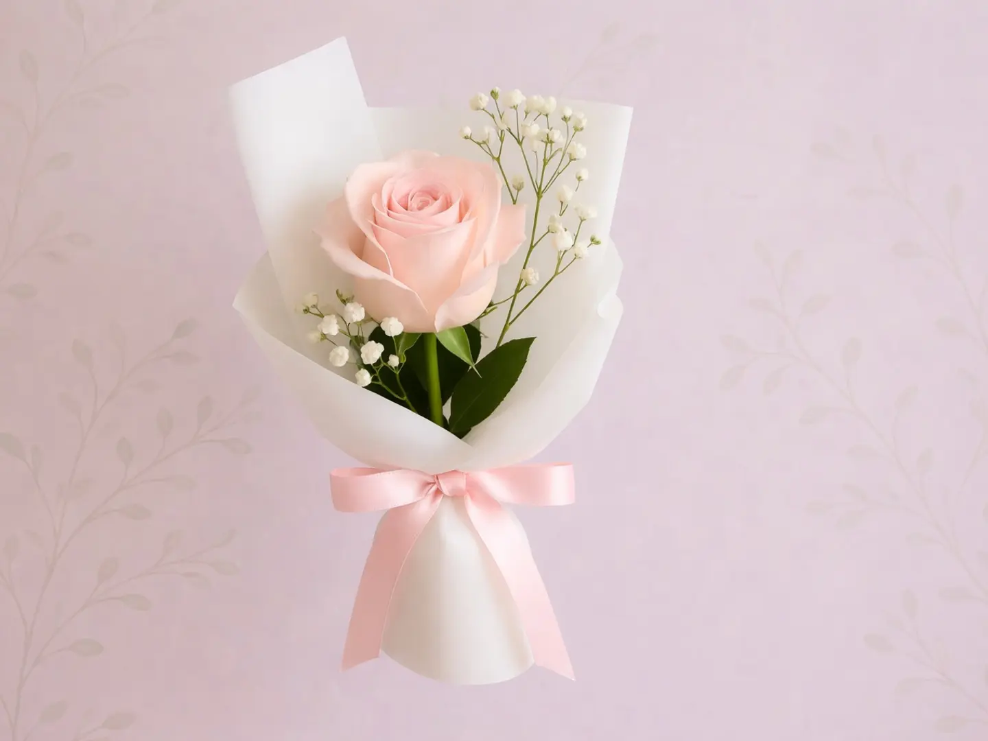 وردة وردية واحدة رائعة مع غلاف أبيض