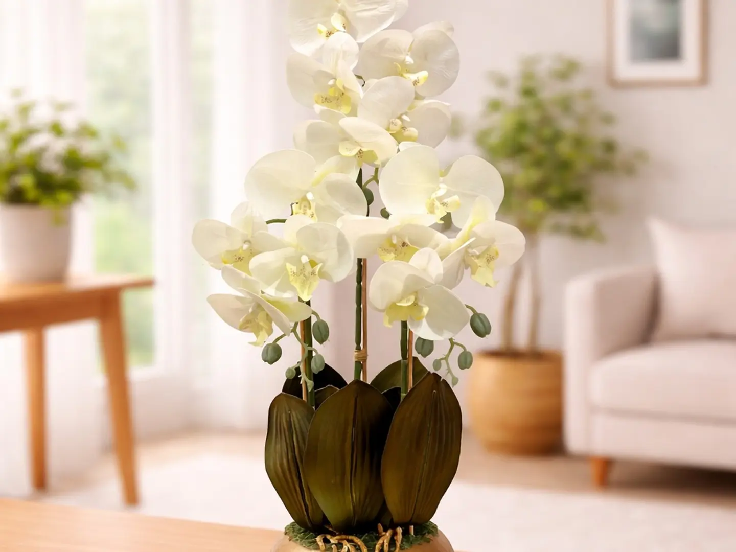 نبات الأوركيد الأبيض الاصطناعي من نوع فيلونوبسيس لتزيين المنزل