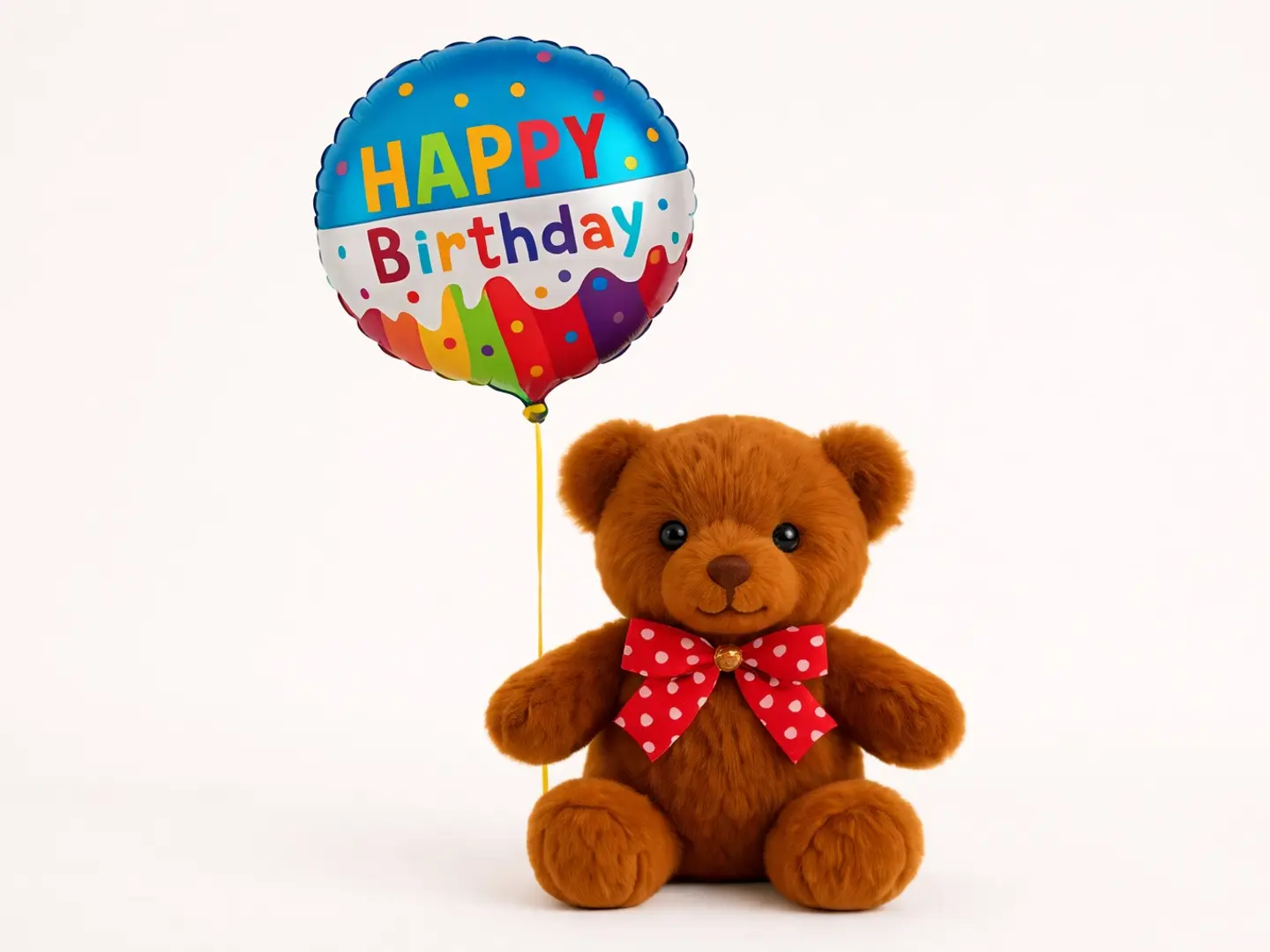 عيد ميلاد سعيد يا بالون هيليوم والدب البني