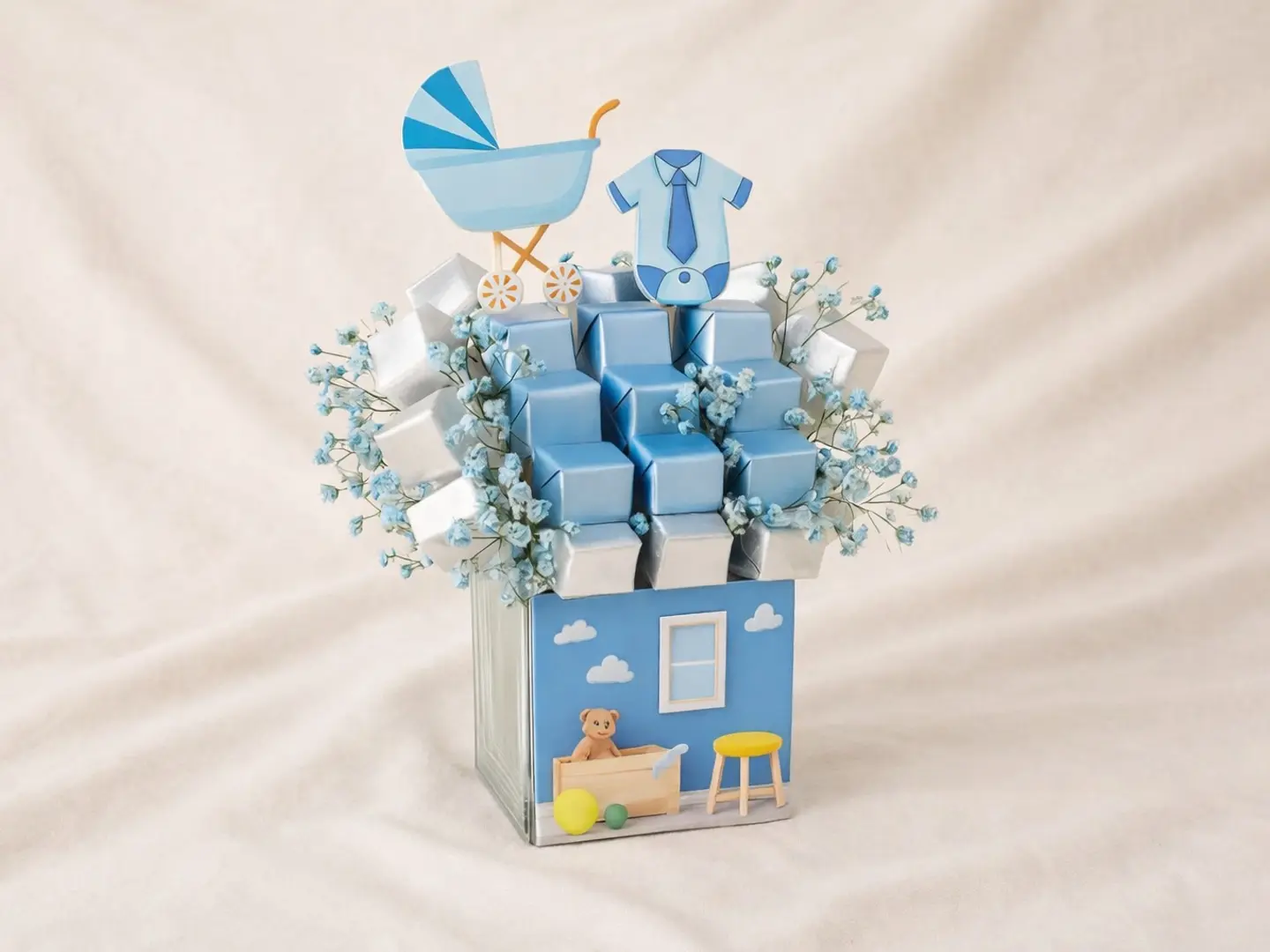 Sweet Arrival Baby Boy Chocolate Blue Vase