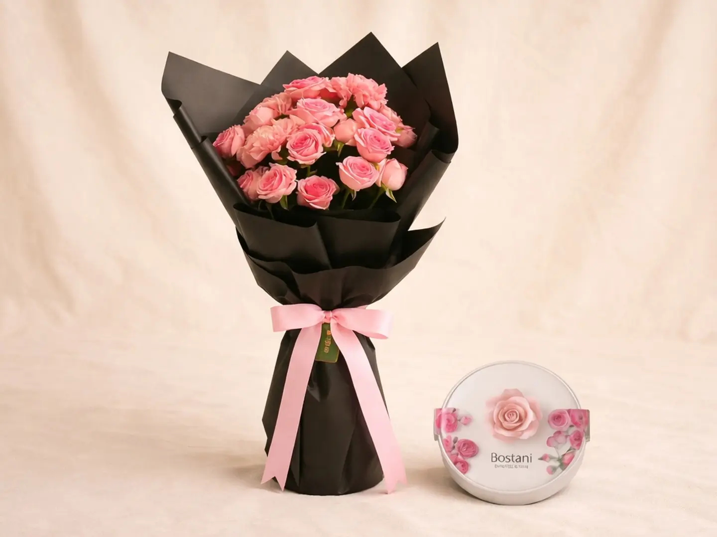 Pink Spray Rose And Carnatin Bouquet With Bostani Round Rose Chocolate Box