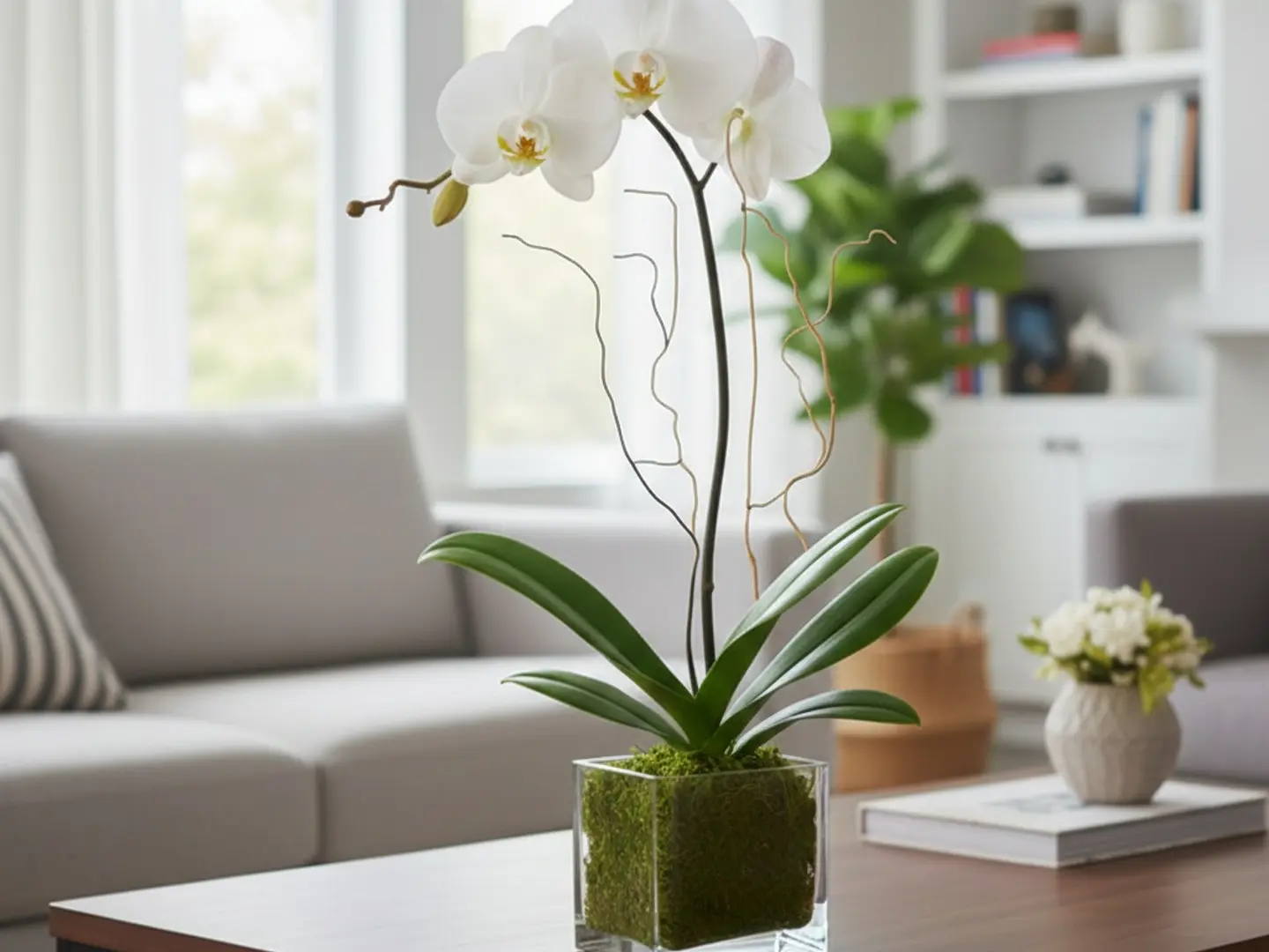 نبتة الأوركيد البيضاء في مزهرية زجاجية