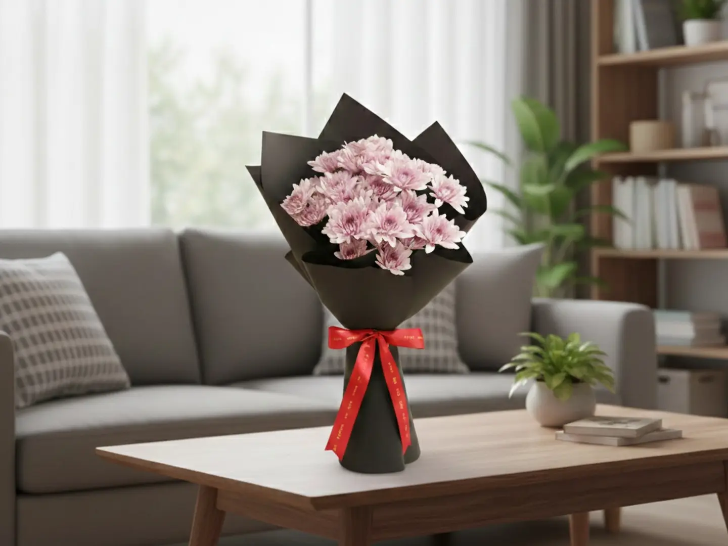 باقة رقيقة من زهور الأقحوان الأرجوانية