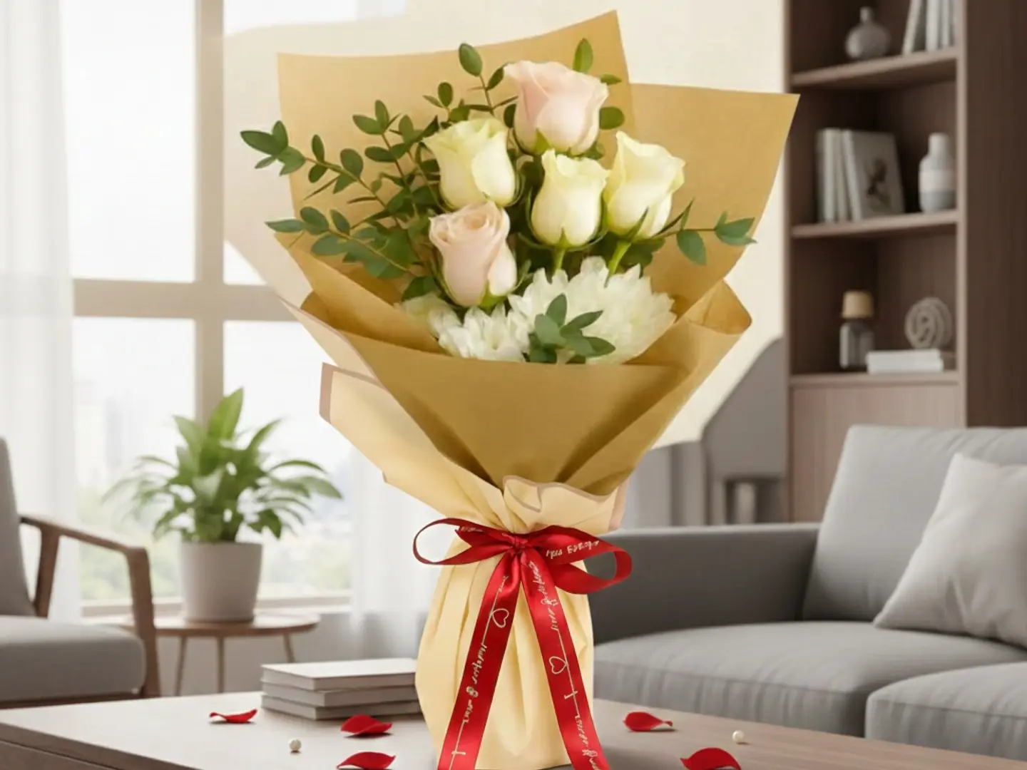 باقة زهور حلوة بيضاء ووردية