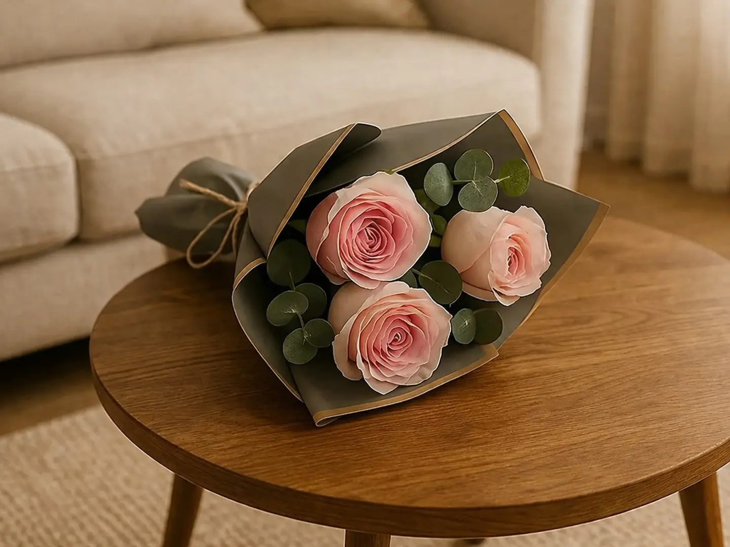 باقة من ثلاث ورود وردية للاحتفال