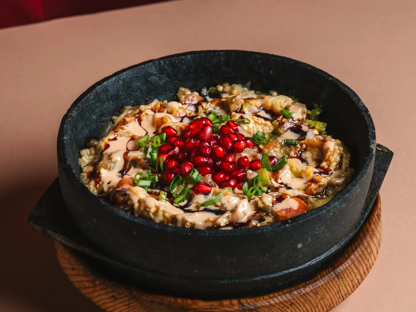 Smoked Eggplant With Tahini And Pomegranate