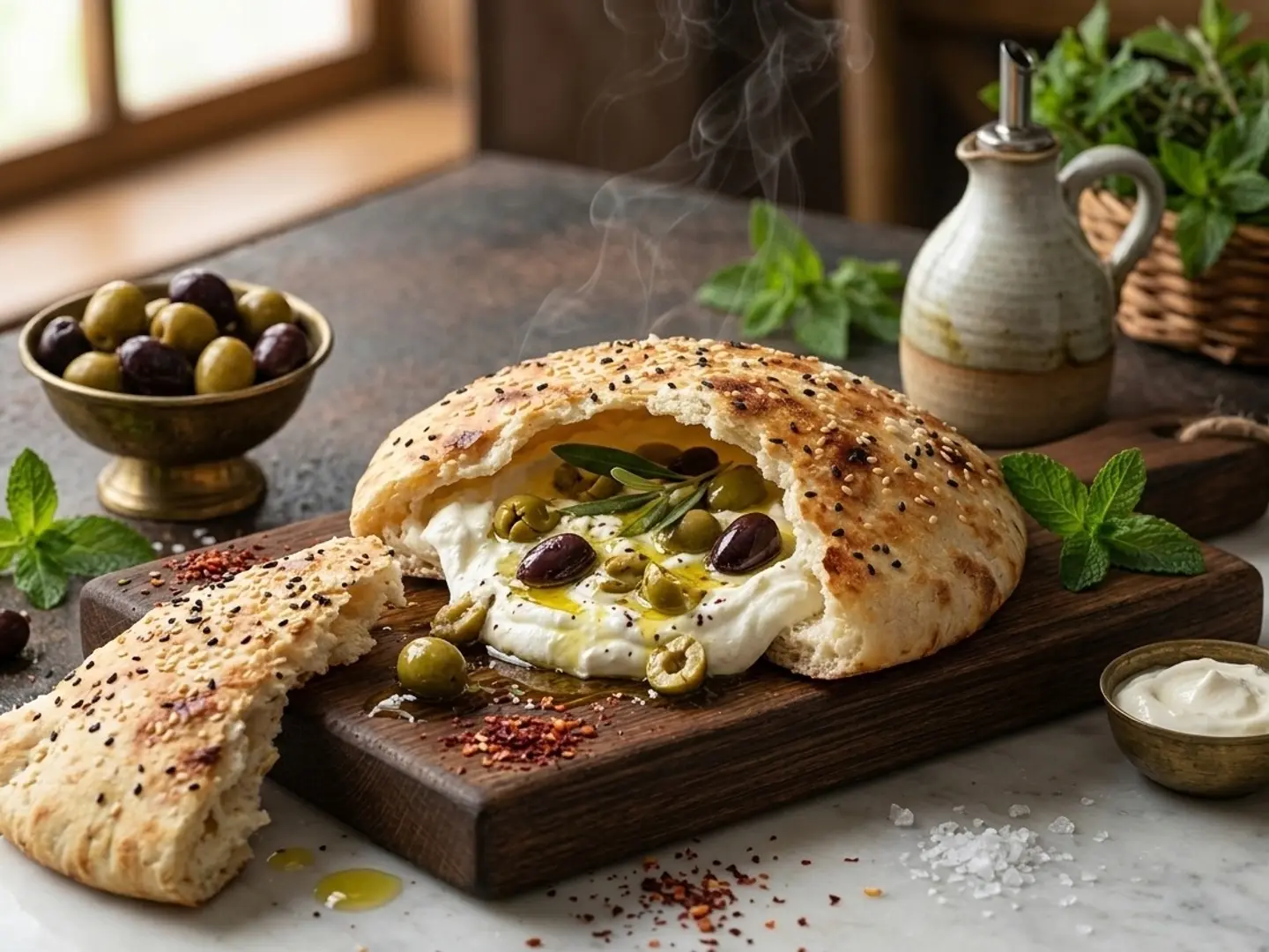 لبنة مع الزيتون