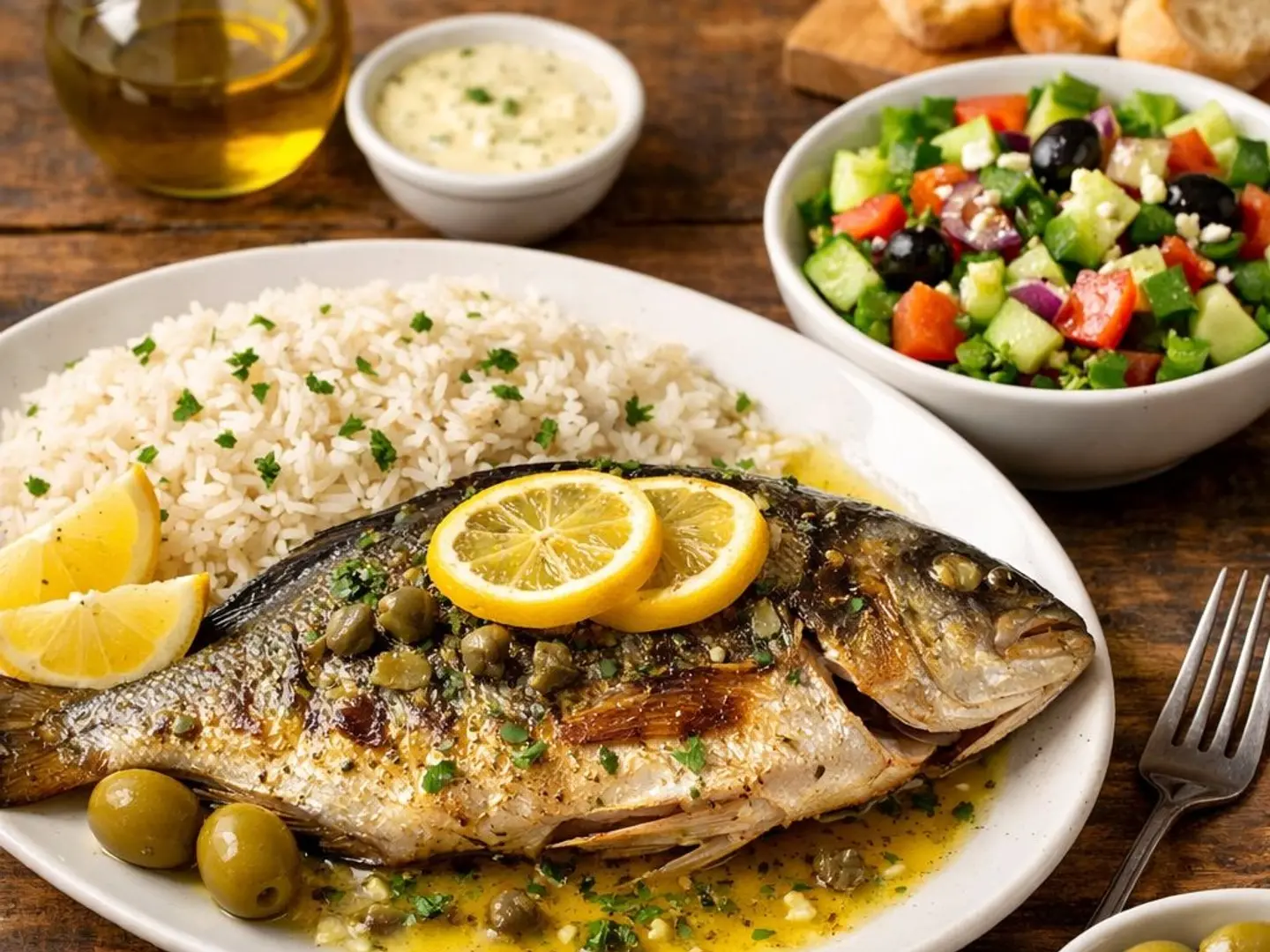 وجبة سمك دنيس مشوي زيت و ليمون