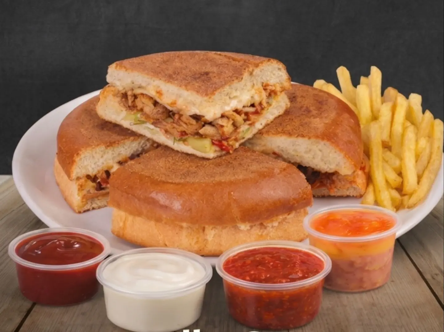 Regular Shawarma In Pashka Bread With Potatoes And Sauces