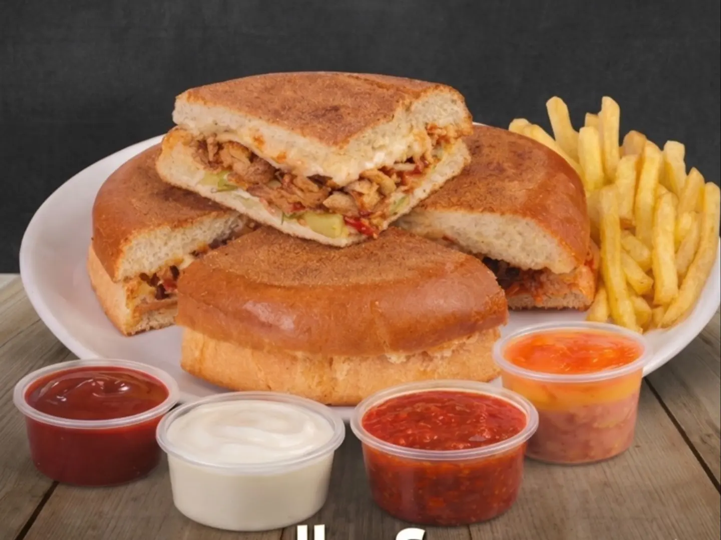 Spicy Shawarma In Bashka Bread With Potatoes And Sauces