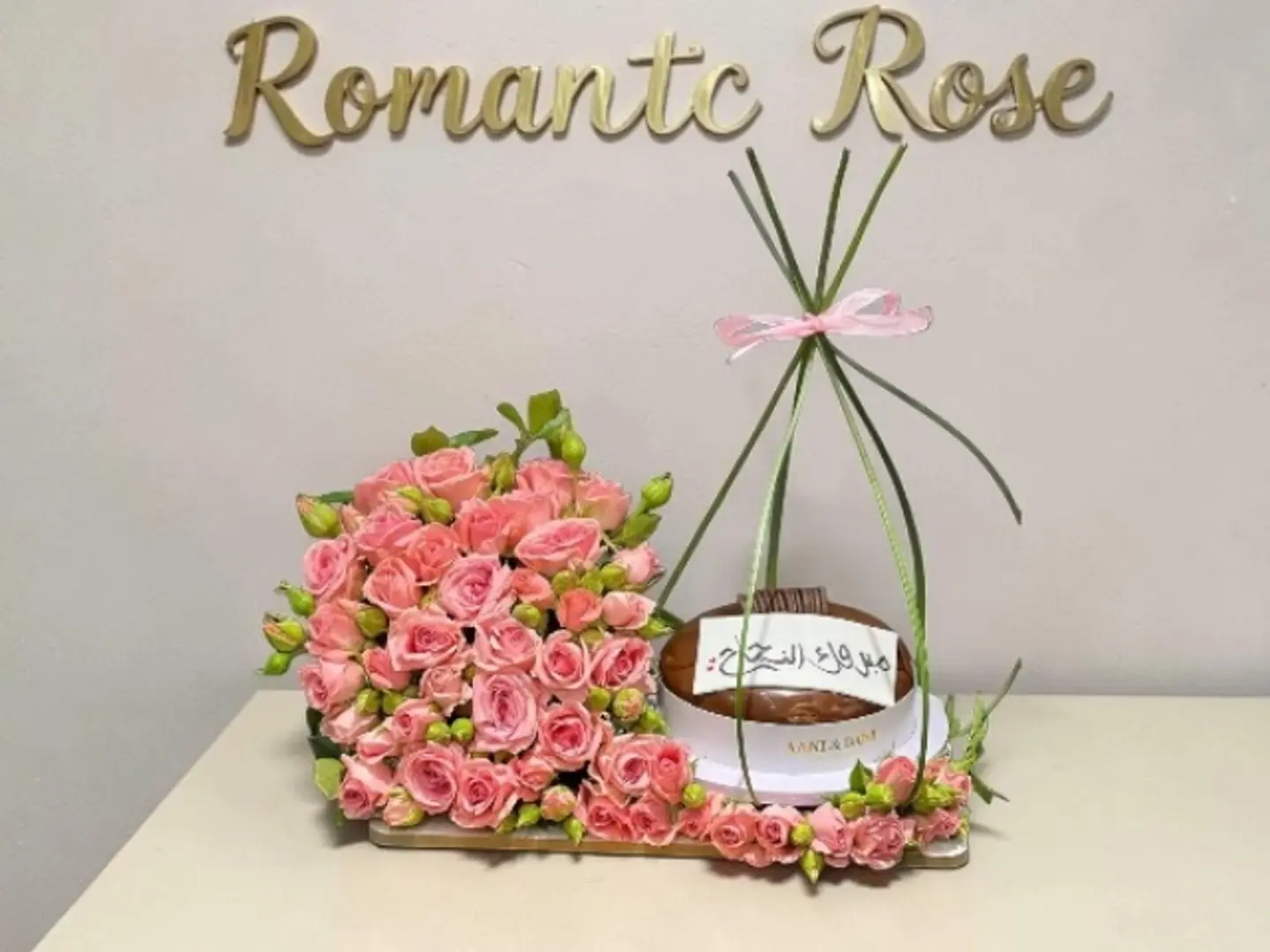 Cake Arrangement With Pink Flowers