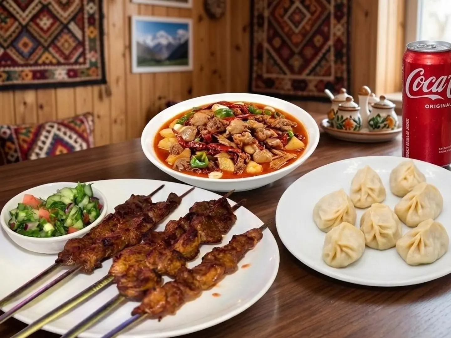 كومبو دجاج بالصحن الكبير خبز مطهو على البخار كباب