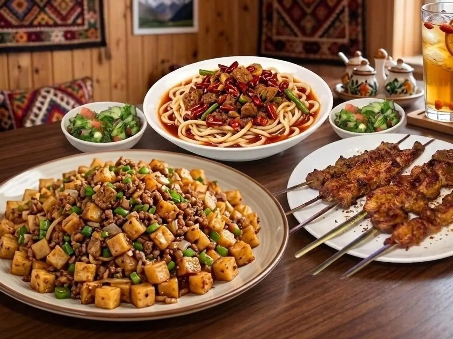 كومبو لاغمان بالفلفل نودلز مقلية كباب