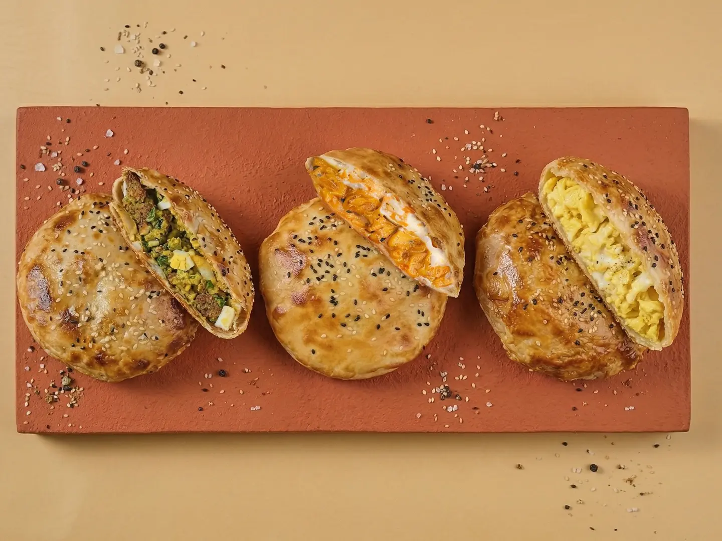 Shakshuka, Falafel Swirl Pie, And Fried Egg With Cheese