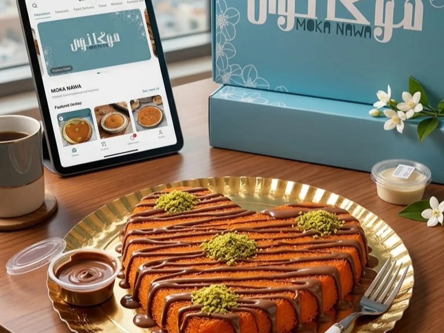 Kunafa With Cream, Nutella Sauce, Heart Shape