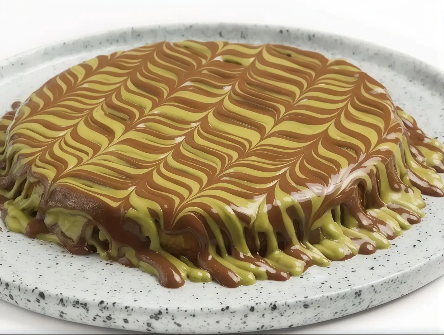 Round Kunafa Stuffed With Cream And Mixed Sauces - Medium