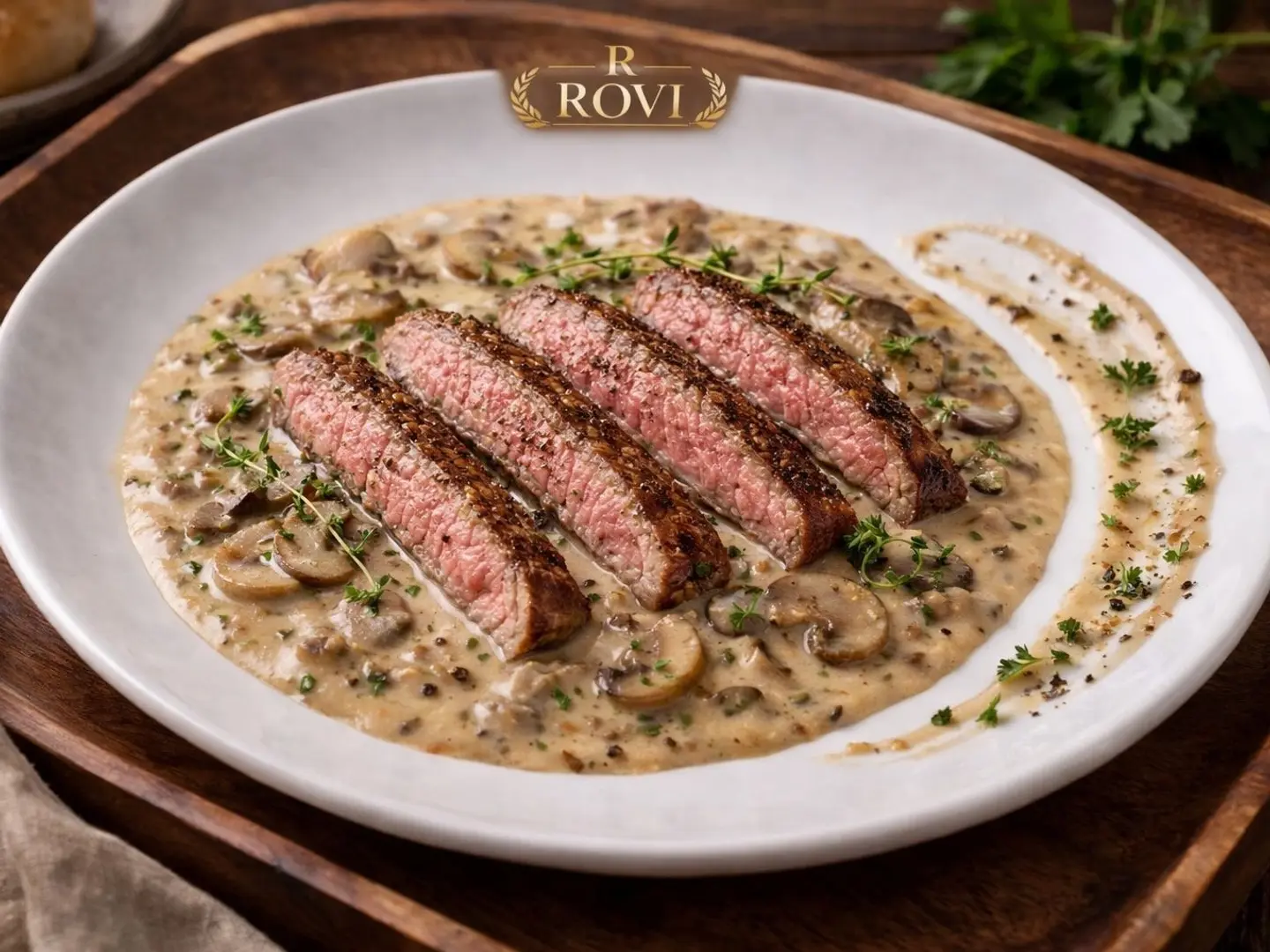 لحم استيك مع صوص المشروم الكريمي