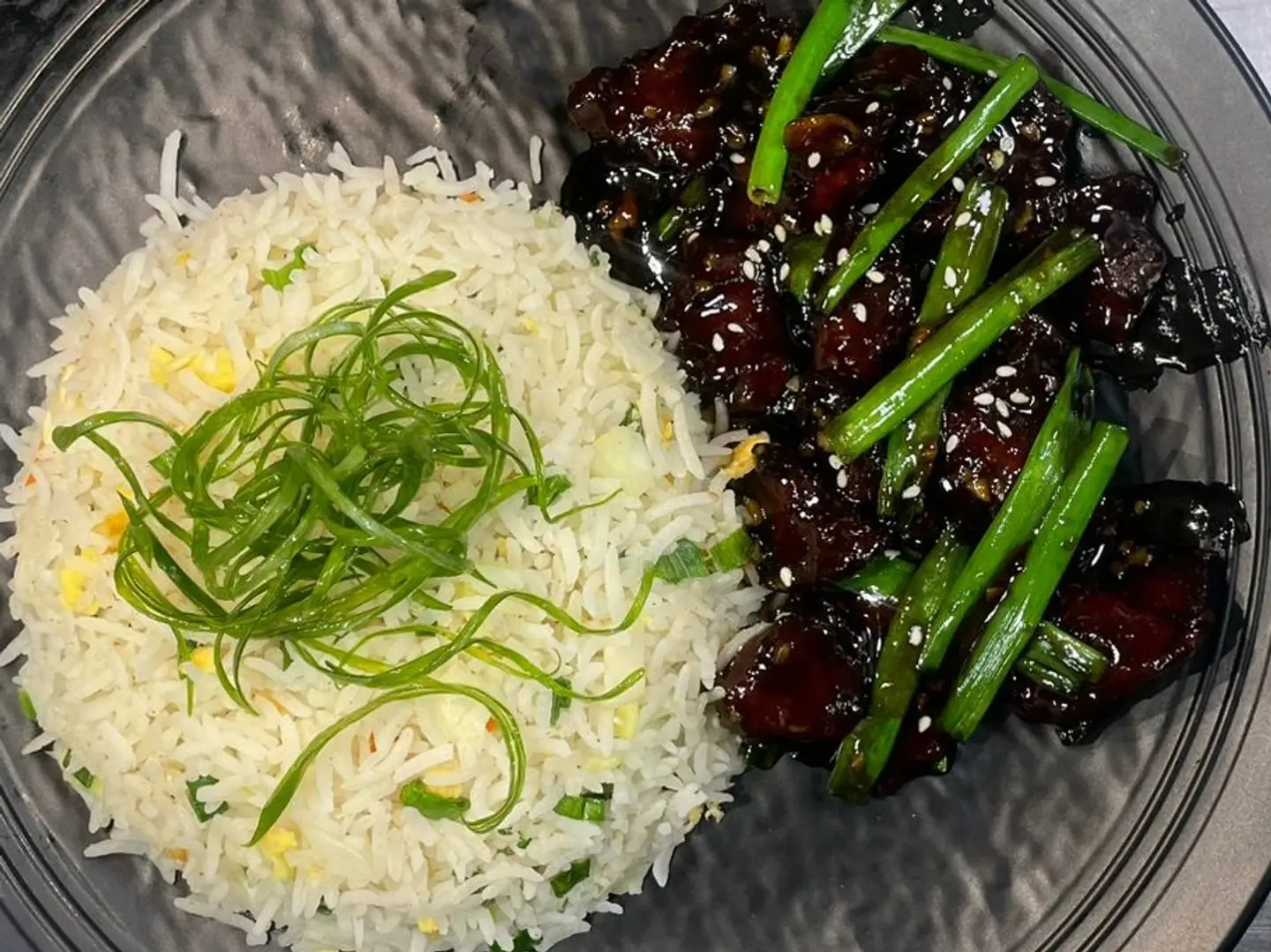 Mongolian Beef With Chicken Fried Rice