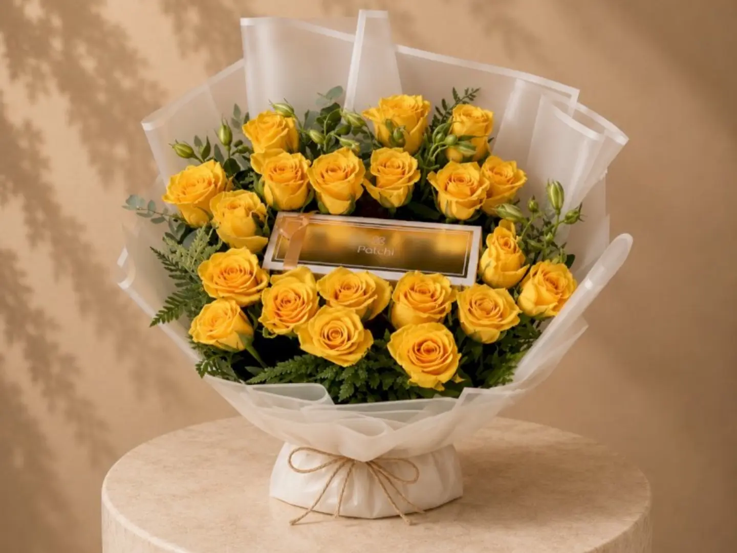 A Bouquet Of Yellow Roses With Garden Chocolates