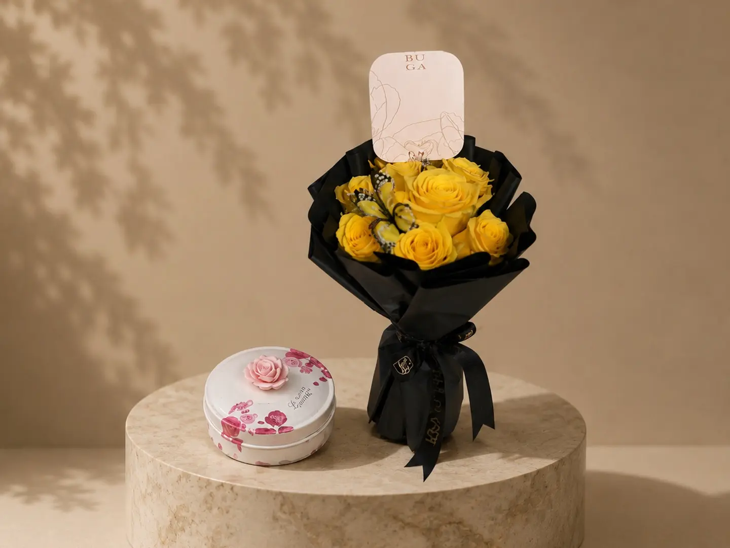 A Yellow Bouquet With A Garden Rose