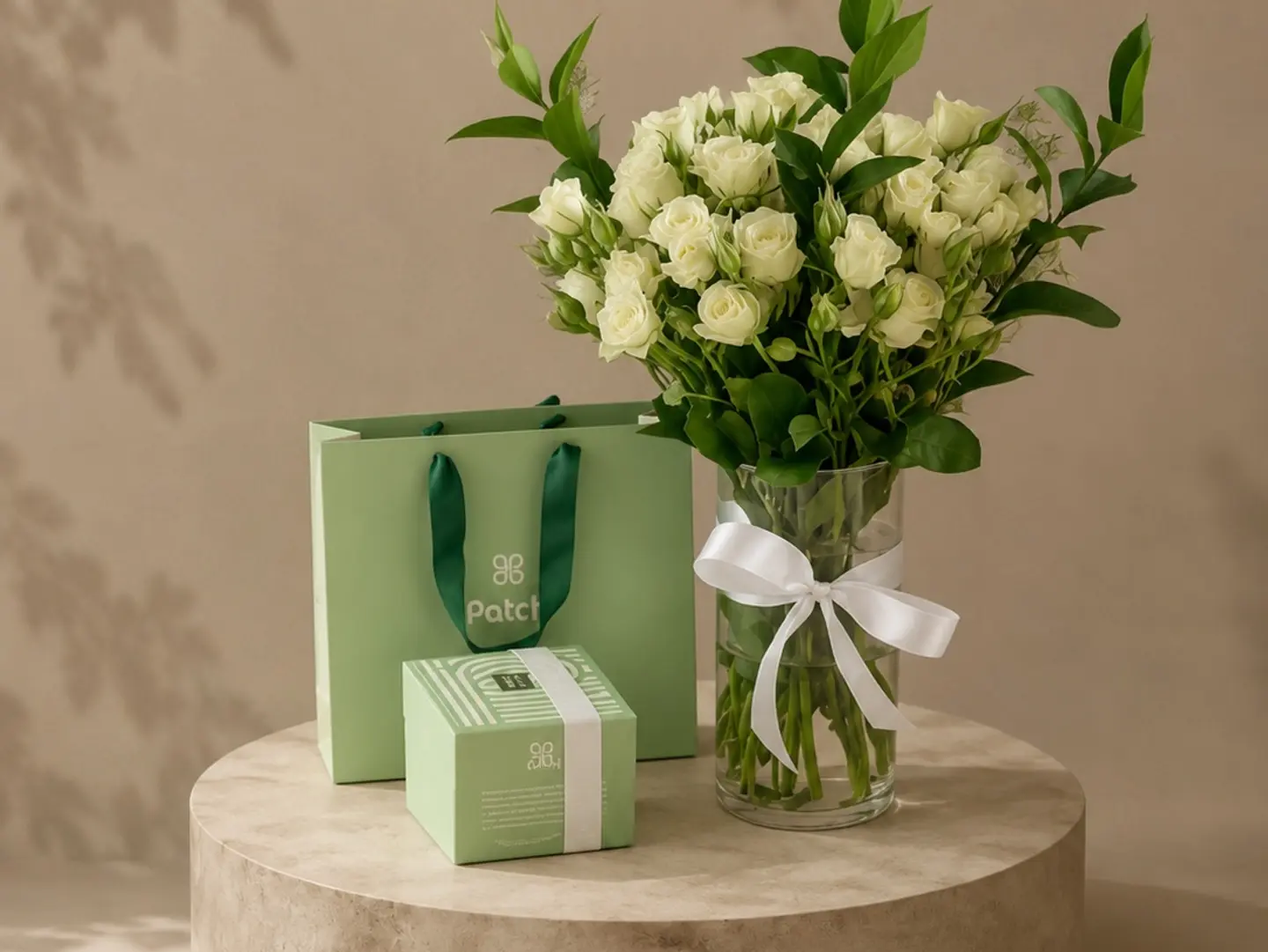 White Rose Vase With Patchi Chocolate