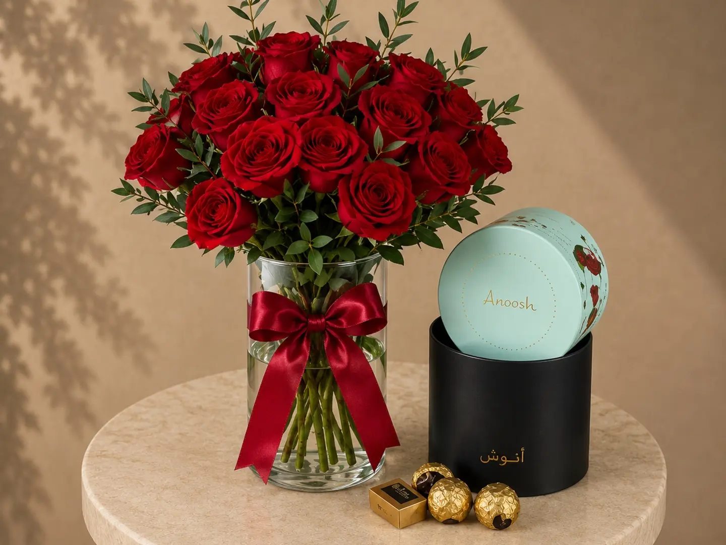 Red Rose Vase With Anoush Chocolates